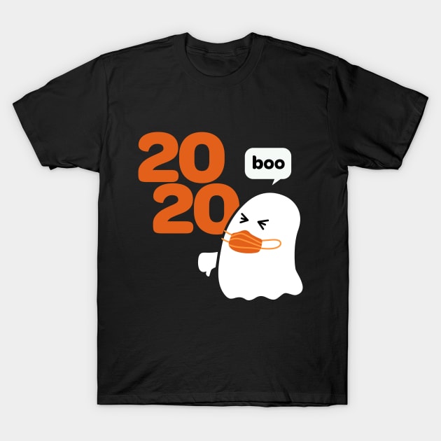 Ghost with Mask Booing 2020 Funny Halloween T-Shirt by ShirtHappens